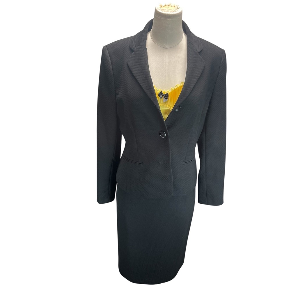 Le Suit Women Skirt Suit Textured Black Size‎ 8 Career Office Blazer Set Formal